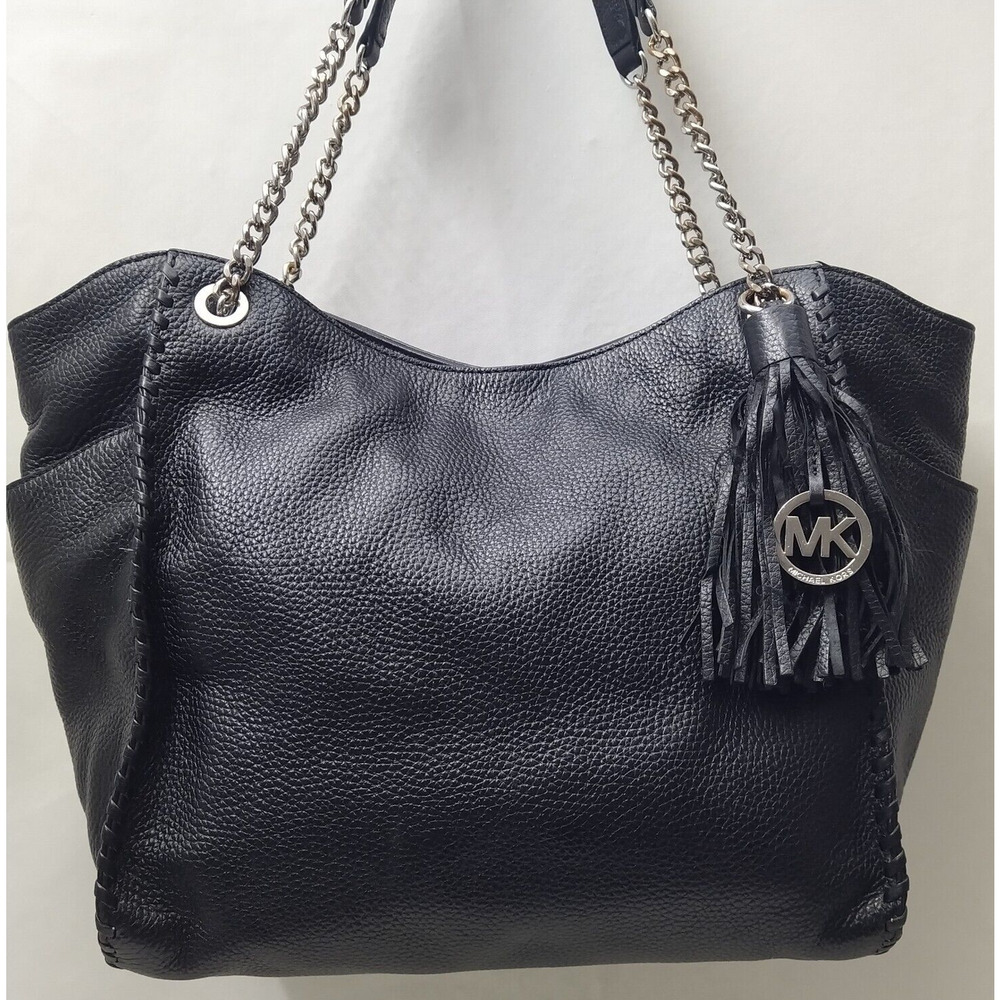 Michael Kors Black Pebbled Leather Tassel Chain Strap Shoulder Bag - Picture 8 of 16